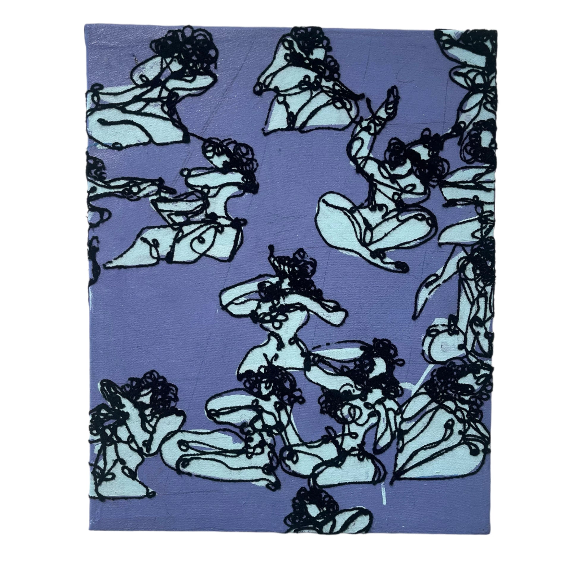 Repeating pattern of a stylized woman on a purple background