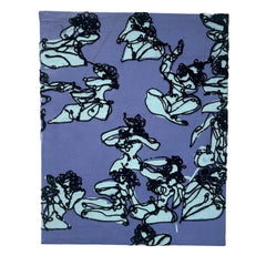 Repeating pattern of a stylized woman on a purple background