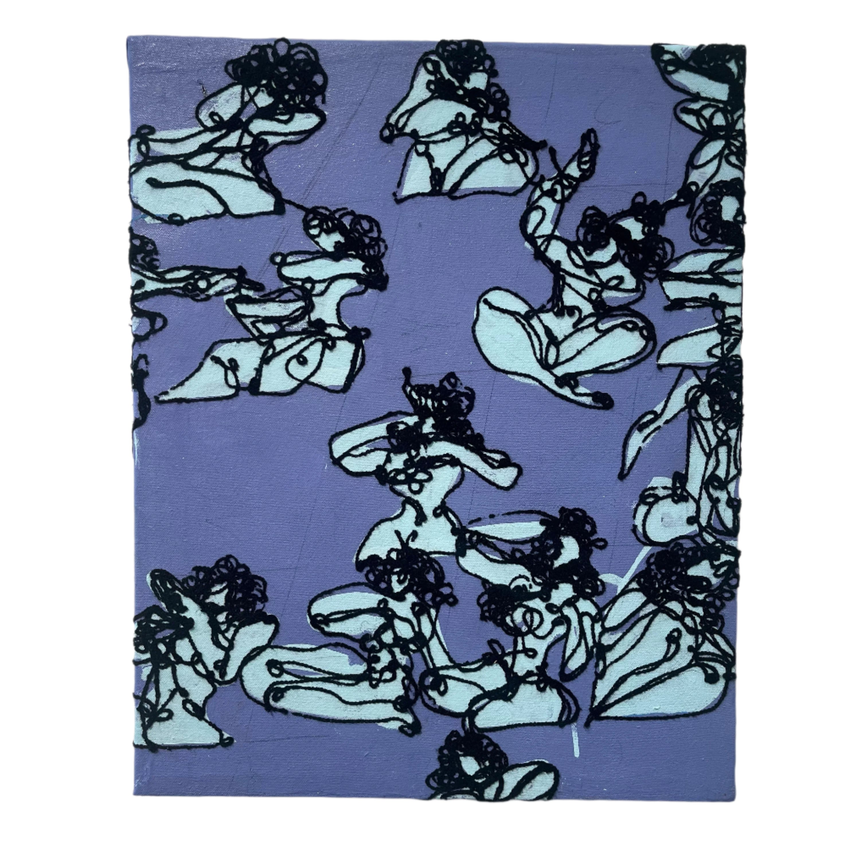 Repeating pattern of a stylized woman on a purple background