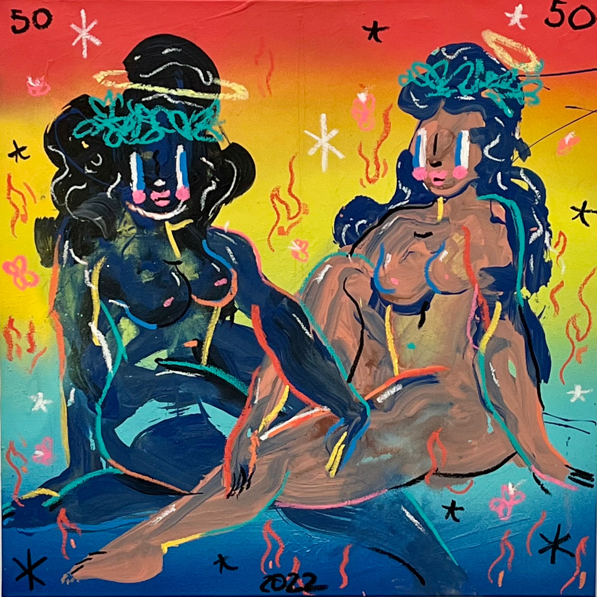 Those two ladies have butterflies and flames surrounding them?!